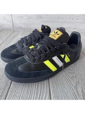 Adidas Samba Classic Black Neon Yellow White Men’s 9.5 Leather Indoor Soccer